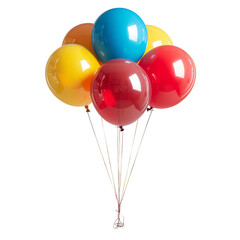 Colorful balloons in vibrant shades of red, blue, yellow, and orange create festive atmosphere. 