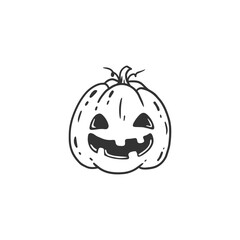 Cute halloween pumpkin isolated on white. Halloween pumpkin head coloring page for kids. Black and white illustration. Vector illustration.