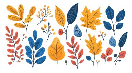 autumn leaf doodles, adorable and vibrant doodle set of autumn leaves isolated on white, great for designing cozy fall-themed creations