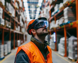 Warehouse Worker Using Augmented Reality Glasses for Efficient Item Picking and Logistics Optimization