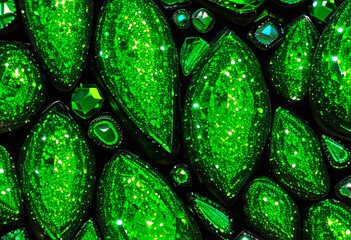 Abstract shining green crystals bright decorative background