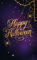 happy halloween card with spider calligraphy flourishing luxury design high class illustration