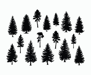 Obraz premium Pine trees silhouette EPS vector file illustration template