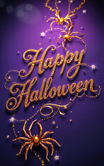 happy halloween card with spider calligraphy flourishing luxury design high class illustration