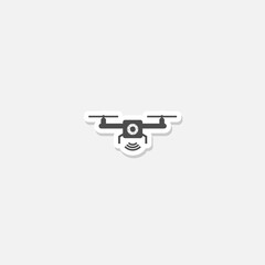Simple drone icon sticker isolated on gray background