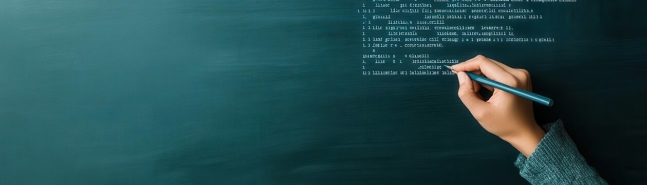 Detective writing code on a chalkboard while piecing together clues, crime coding, investigative programming