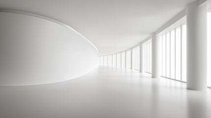 Minimalist Architecture Concept with Curved Walls and Large Windows in a White Interior Space