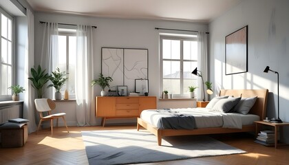 Photo interior modern design room 3d illustration;