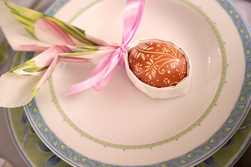 chocolate easter egg with flowers hand-decored