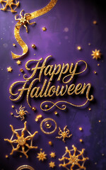 happy halloween card with spider calligraphy flourishing luxury design high class illustration
