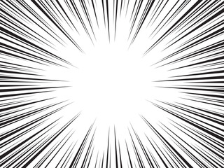 Manga comic explosion, motion or movement effect, vector background. Manga anime cartoon radial speed lines and abstract pattern for comic book burst, flash ray or explode bang action