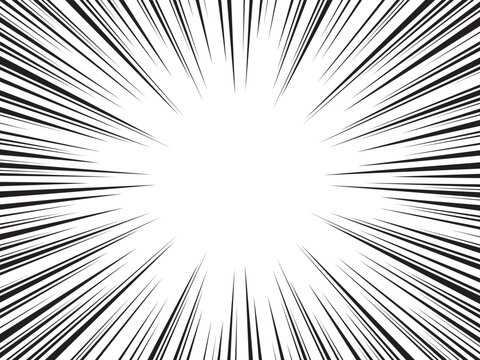 Manga comic explosion, motion or movement effect, vector background. Manga anime cartoon radial speed lines and abstract pattern for comic book burst, flash ray or explode bang action