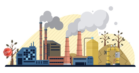 Obraz premium Air pollution vector illustration. The air pollution concept is puzzle, riddle threatening balance our ecology The battle cry against pollution echoes through valleys our endangered environment