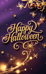 happy halloween card with spider calligraphy flourishing luxury design high class illustration
