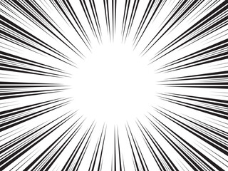 Manga comic explosion, motion or movement effect, vector background. Manga anime cartoon radial speed lines and abstract pattern for comic book burst, flash ray or explode bang action