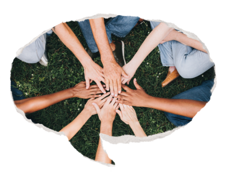 Png team building sticker, ripped paper speech bubble, transparent background