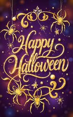 happy halloween card with spider calligraphy flourishing luxury design high class illustration