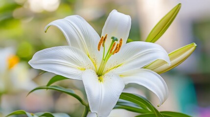 Fototapeta premium Close-Up of a White Lily Flower
