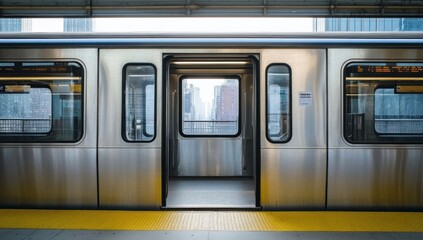 Subway Train Door Opened To City View