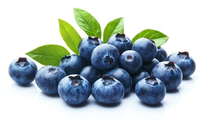 Fototapeta premium Fresh Blueberries with Green Leaves