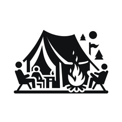 Silhouette of a Campground with Campers and Tent