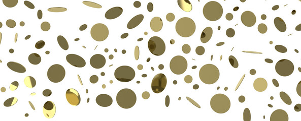 Golden confetti falling down isolated on transparent background.