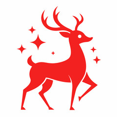 Elegant Red Reindeer Vector Festive Holiday Silhouette with Stars.