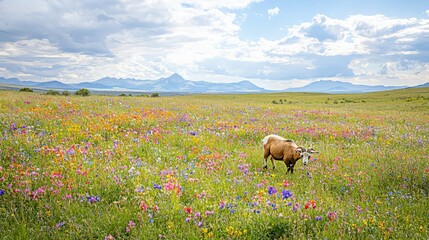 Goat in a Field of Wildflowers