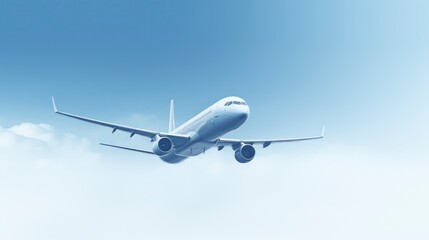 Obraz premium Airplane flying in the cloudy sky.