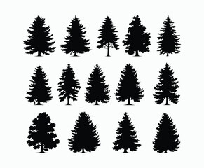 Obraz premium Pine trees silhouette EPS vector file illustration template