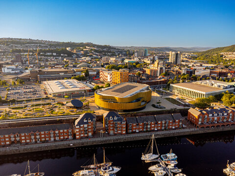 Swansea Marina, part of the Swansea Waterfront regeneration scheme in West Glamorgan, South Wales, UK.
