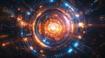 Obraz premium Retro time machine with transformative static and time portals. Time Machine. Illustration