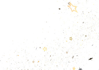 Banner with golden decoration. Festive border with falling glitter dust and stars.