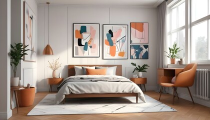 Photo interior modern design room 3d illustration;