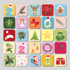 Advent Calendar with New Year's stickers, Template - Christmas Set 2024, Stickers