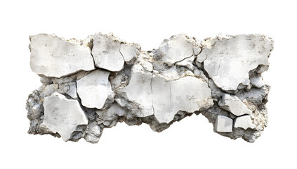 Close-up of a crumbling concrete wall, showing cracks and texture. Isolated transparent background