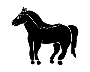Vector isolated illustration of a cartoon horse silhouette on a white background.