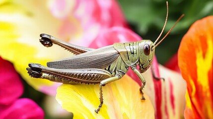 Green Grasshopper on Yellow Flower