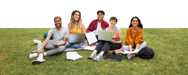PNG College students working together in the park, collage element, transparent background