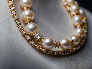 Close-up of elegant pearl jewelry, highlighting their lustrous and refined beauty.