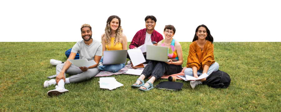 PNG College students working together in the park, collage element, transparent background