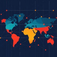 Global network of search engines, interconnected web, flat design illustration