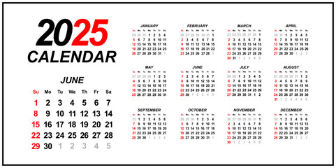 calendar for 2025 on white background