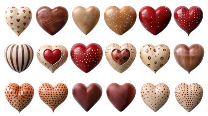 3d various hearts png cut out set