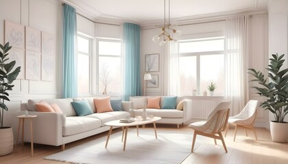 Fototapeta premium Photo interior modern design room 3d illustration;