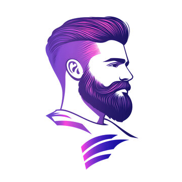 recommend clip art: Contemporary Illustration of a Bearded Man with a Pompadour Haircut in Side Profile with Gradient Effect, Perfect for Barber Shops, Men’s Fashion, and Grooming Concepts