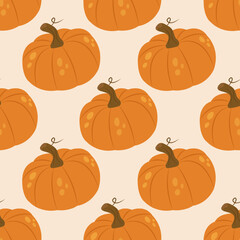 Seamless pattern cute pumpkin. Happy Thanksgiving! Trendy autumn illustration. Hello, fall!	
