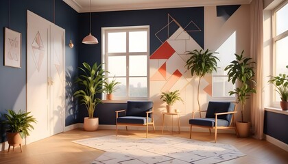 Photo interior modern design room 3d illustration;