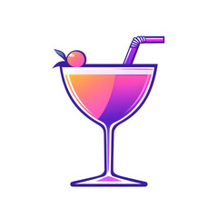 Colorful Cocktail Glass with Straw and Garnish
