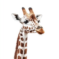 Fototapeta premium Curious giraffe posing on white background